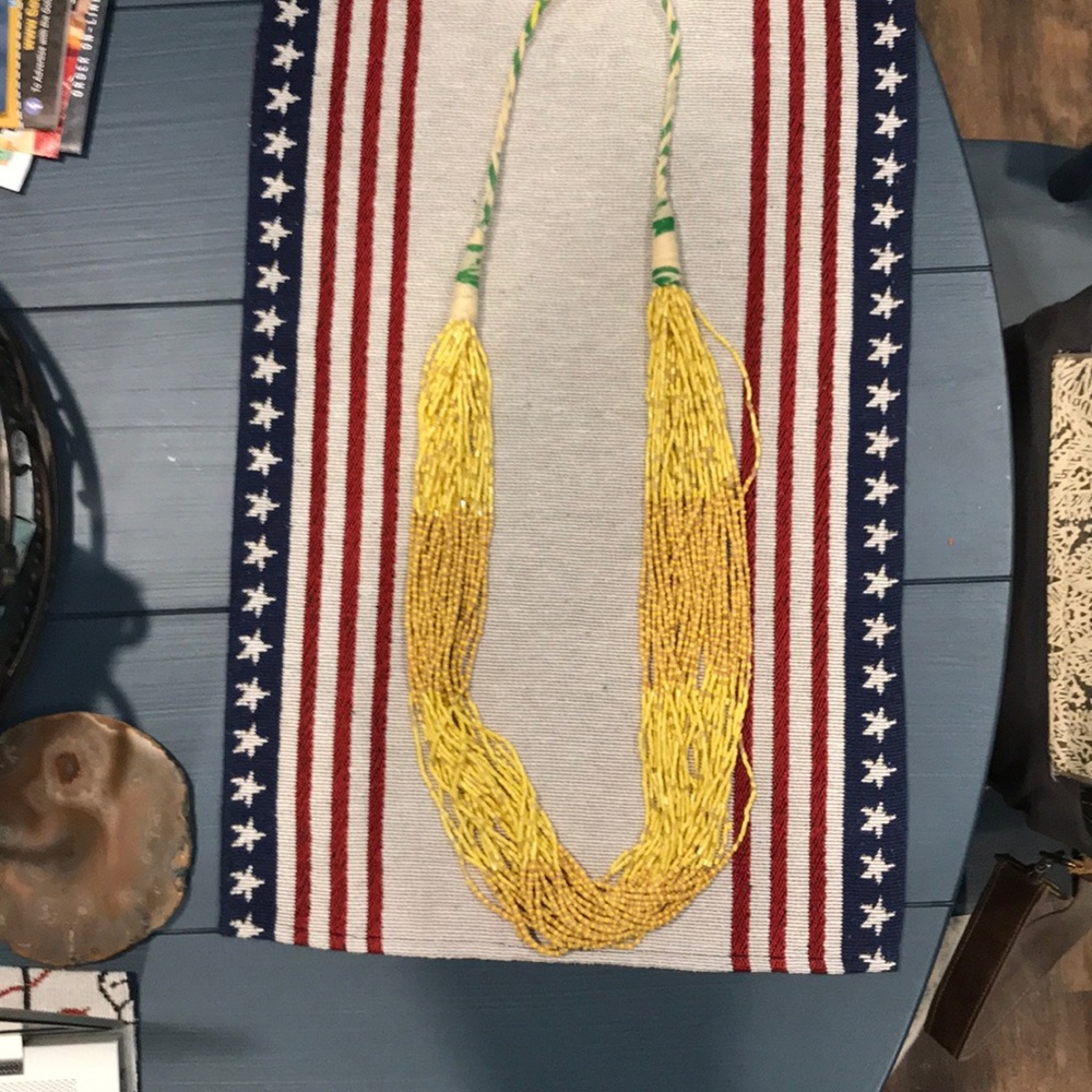 Yellow long seed beed necklace